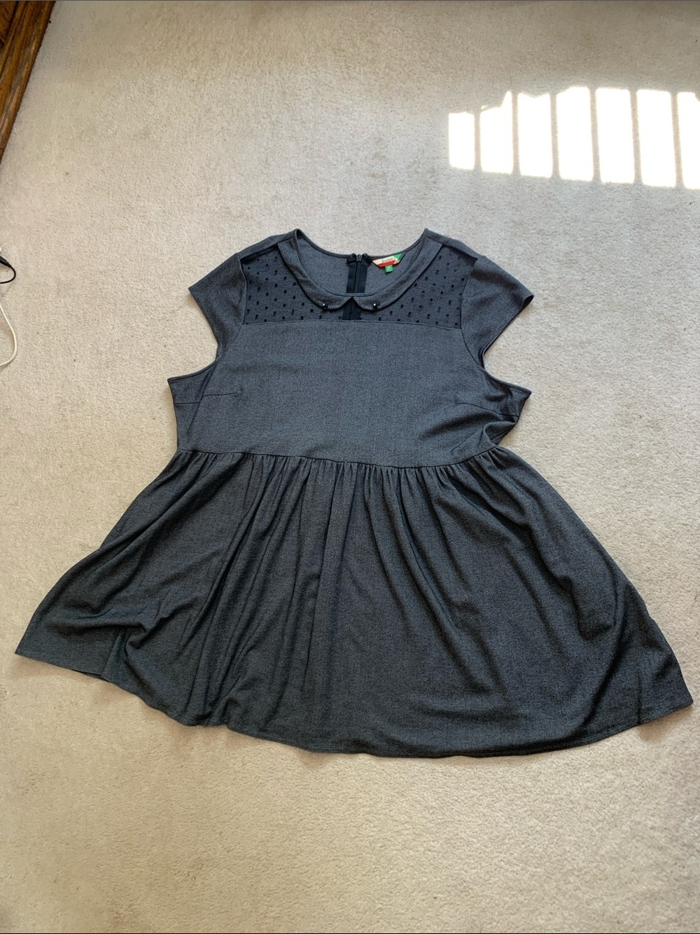 FERVOUR Charcoal Gray Peter Pan Sheer Collar, POCKETS, Mini Zip Closure SIZE 4X
